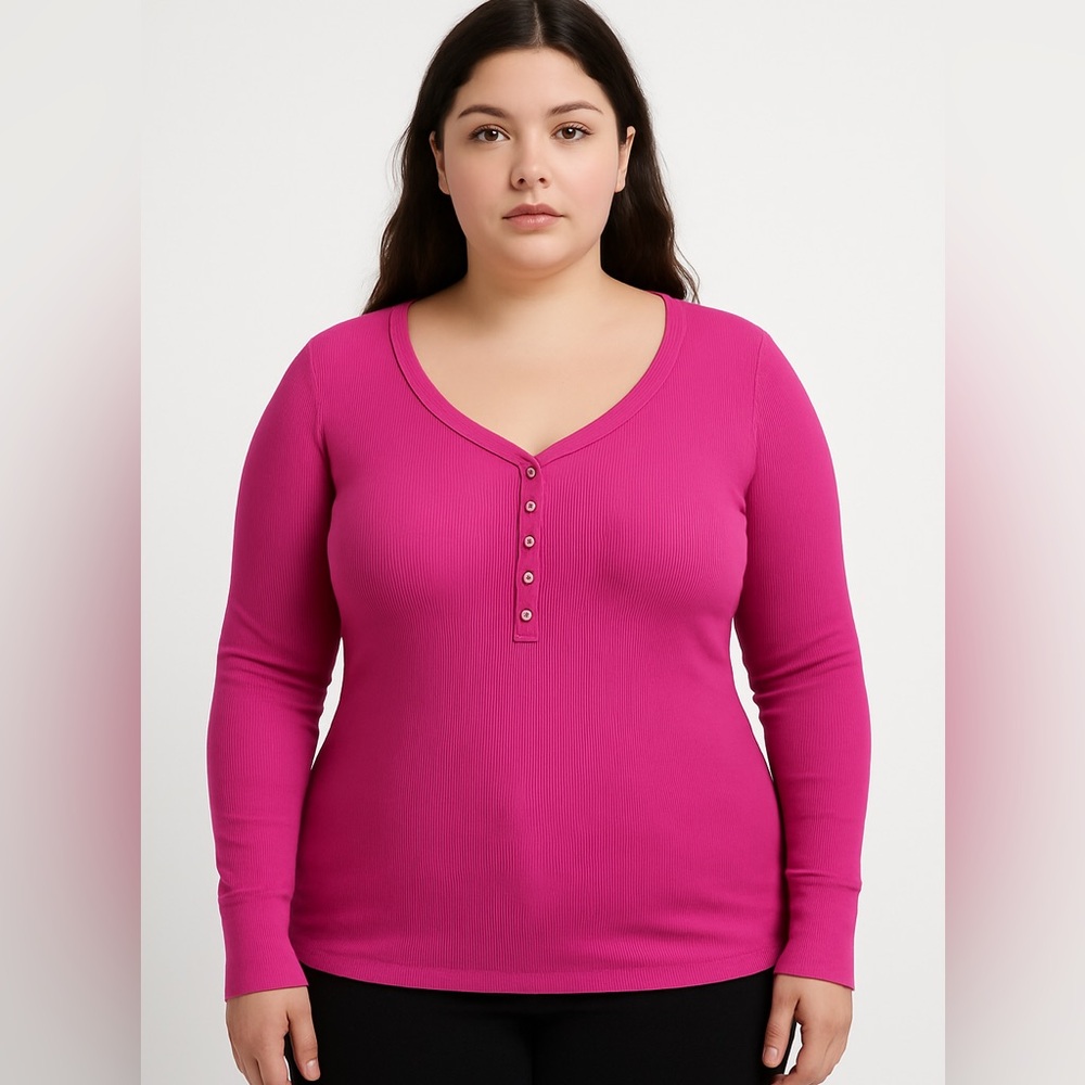 G21 women’s ribbed Henley pink size XL? Y2K coded layering thermal base layer
